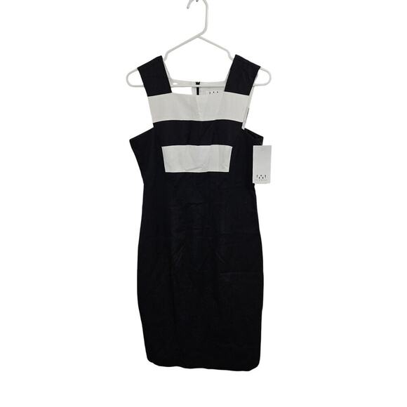 NWT David Meister Linen Blend Black/White Strip Sleeveless Midi Dress Sz 6 Small - Picture 2 of 9
